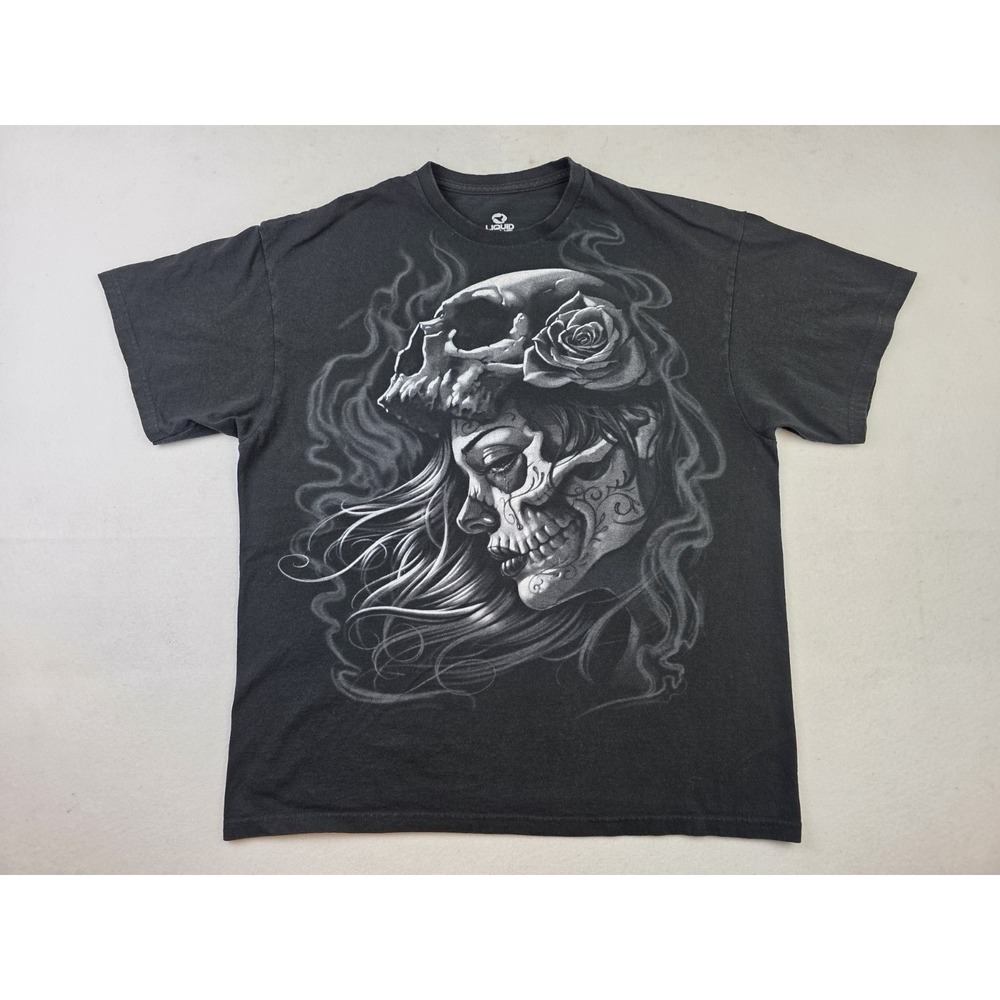 Liquid Blue Dia De Los Muertos Smokey Sugar Skull Rose Punk Shirt Mens XL